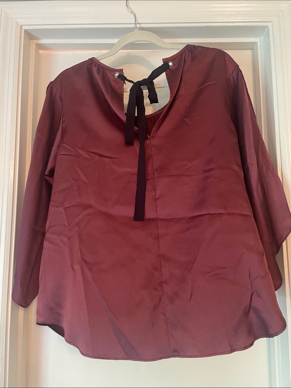 RACHEL Rachel Roy Burgundy Tie-Back Satin Blouse